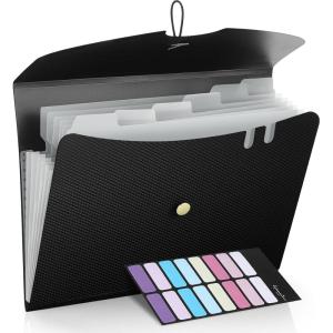 imageSooez 7 Pocket Expanding File Folder Premium Accordion File Organizer Letter Size Folders for Documents Sleek Filing Folders with Bungee Closure Portable Folders for School Office Supplies GreenBlacktransparent Sleeves