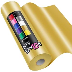 image12quot x 10ft Heat Transfer Vinyl HTV Rolls Black Sooez HTV Vinyl for TShirt Iron on Vinyl Easy to Cut ampamp Weed for DIY Heat Vinyls DesignGold