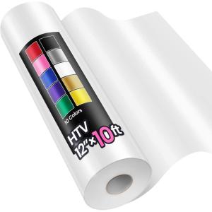 image12quot x 10ft Heat Transfer Vinyl HTV Rolls Black Sooez HTV Vinyl for TShirt Iron on Vinyl Easy to Cut ampamp Weed for DIY Heat Vinyls DesignWhite