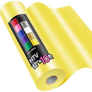 image12quot x 10ft Heat Transfer Vinyl HTV Rolls Black Sooez HTV Vinyl for TShirt Iron on Vinyl Easy to Cut ampamp Weed for DIY Heat Vinyls DesignYellow