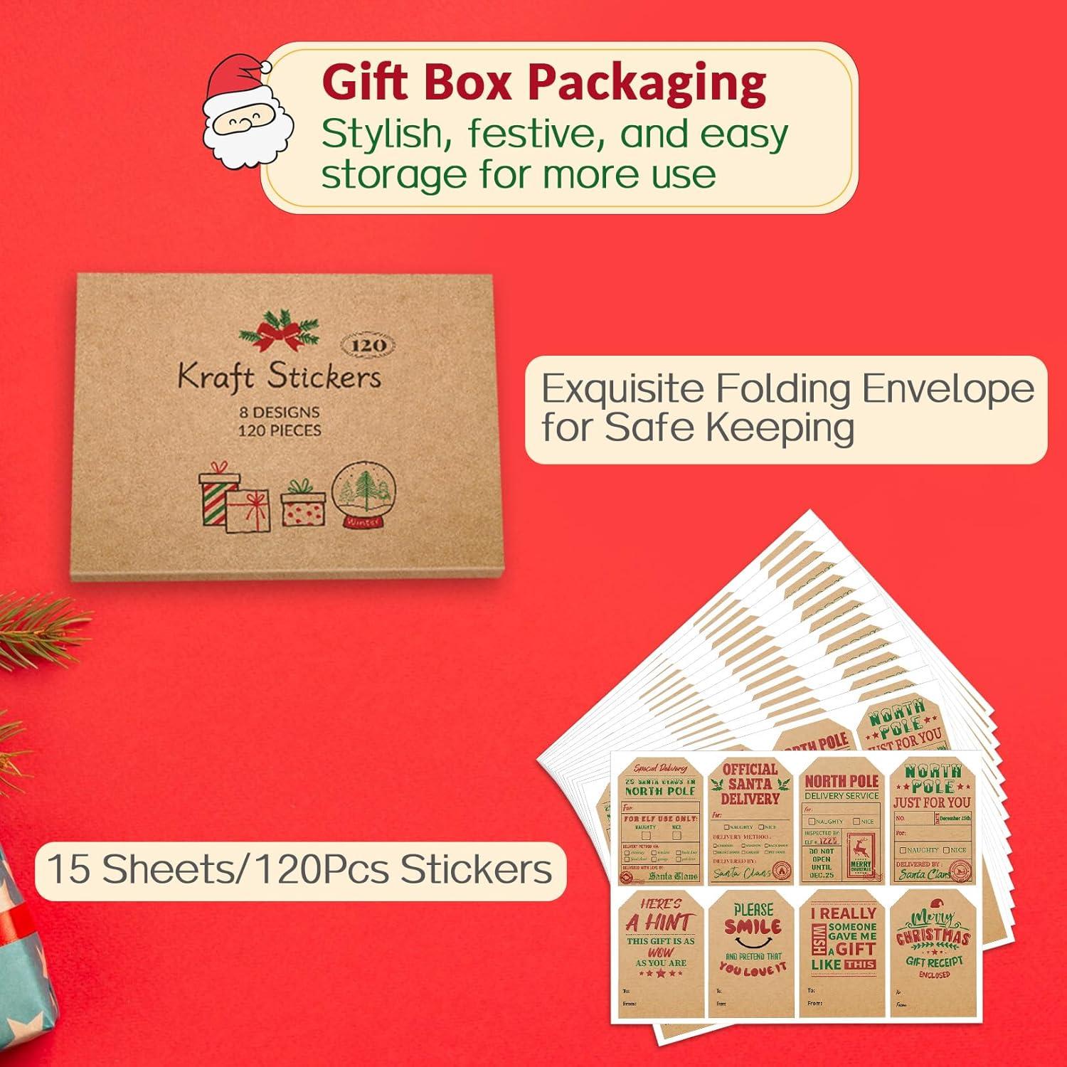 imageSooez 120pcs Tags Natural Kraft Labels Stickers for Presents 2quot x 3quot Self Adhesive From Santa Gift Tags North Pole Approved Wrapping Paper