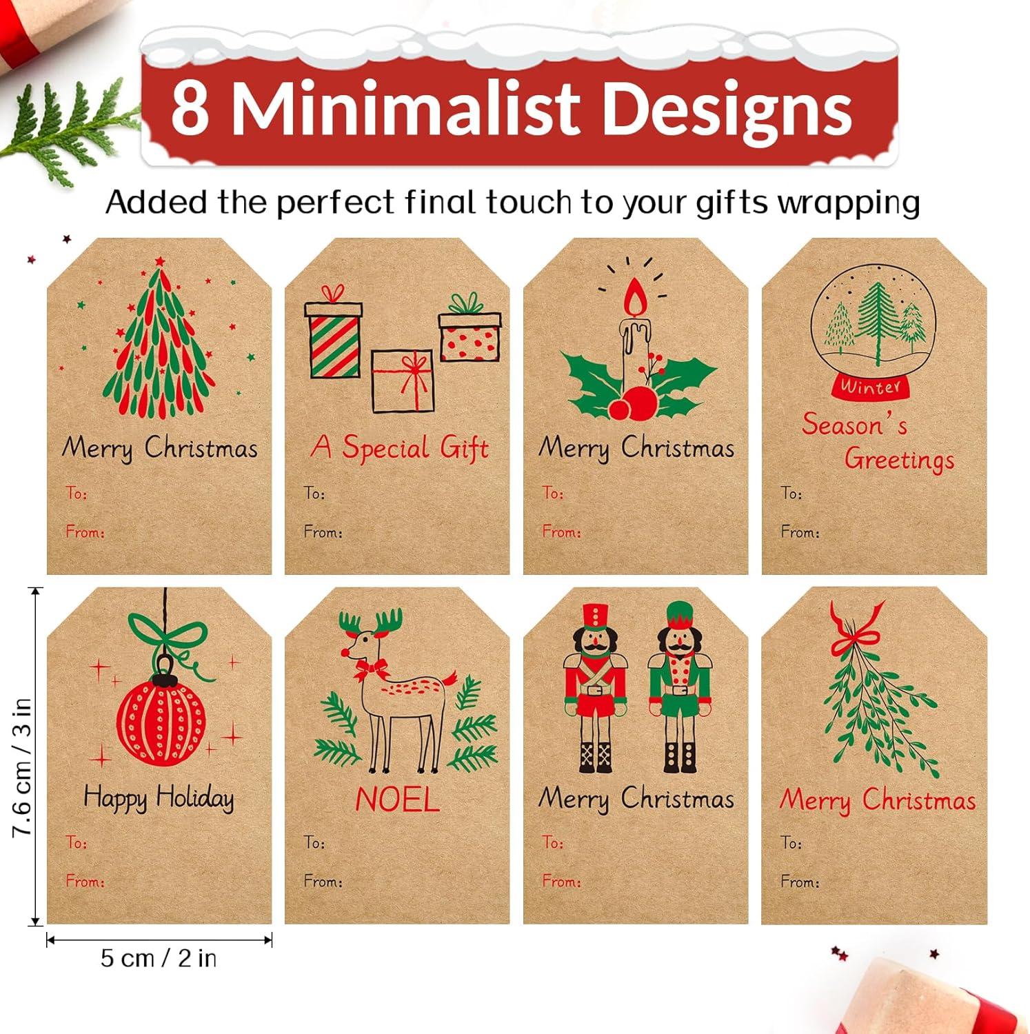 imageSooez Christmas Gift Tags Natural Kraft Gift Stickers for Christmas Presents Self Adhesive to and from Name Tags 120Pcs Xmas Present Labels for Holiday Wrapping Paper 8 Designs 2quot x 3quot GreenStyle1