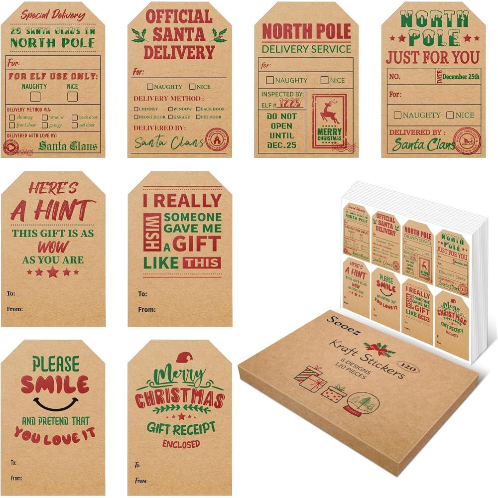 imageSooez 120pcs Tags Natural Kraft Labels Stickers for Presents 2quot x 3quot Self Adhesive From Santa Gift Tags North Pole Approved Wrapping Paper