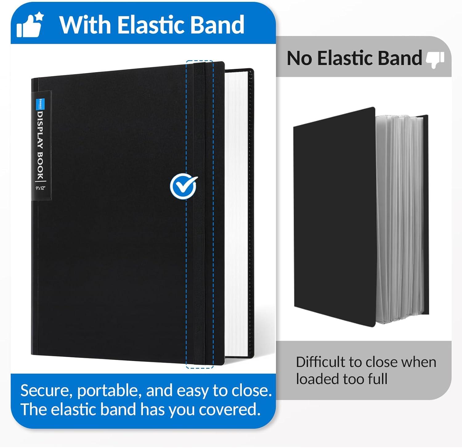 imageSooez Art Portfolio 9quotx12quot 72 Pockets Large Portfolio Folder Display 144 Pages Heavy Duty Binder with Plastic SleevesampampElastic Band Presentation Book with Clear Sheet Protector for Artwork OrganizerPink