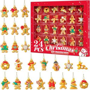 imageMini Christmas Ornaments Sooez Set of 24 Cute Miniature Resin Christmas Tree Ornament Figures Advent Calendar Fillers Durable ampamp WellCrafted 3D Figurines with Gold Loops for Easy HangingGingerbread
