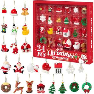 imageMini Christmas Ornaments Sooez Set of 24 Cute Miniature Resin Christmas Tree Ornament Figures Advent Calendar Fillers Durable ampamp WellCrafted 3D Figurines with Gold Loops for Easy HangingAssorted 24 Designs