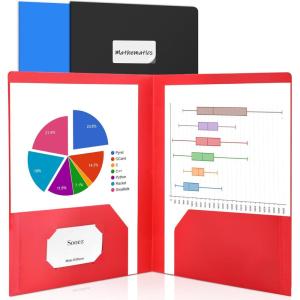 image:imageSooez 7 Pack Folders with Pockets 2 Pocket Folders with Extra Labels Plastic Folder with Pockets Heavy Duty File Folder Bulk School Business Office Filing SuppliesRed  Black  Blue