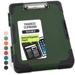 image:imageSooez Toughest Clipboard with Storage Internal Pen Pouch Included Letter A4 Size Shockproof Heavy Duty Plastic Clip Boards 85x11 High Capacity Clipboards Box Case for Contractor Trucker DriverDark Green With Black Corner