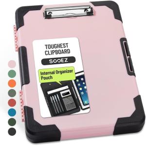 image:imageSooez Toughest Clipboard with Storage Internal Pen Pouch Included Letter A4 Size Shockproof Heavy Duty Plastic Clip Boards 85x11 High Capacity Clipboards Box Case for Contractor Trucker DriverPink With Black Corner