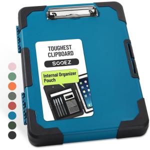 image:imageSooez Toughest Clipboard with Storage Internal Pen Pouch Included Letter A4 Size Shockproof Heavy Duty Plastic Clip Boards 85x11 High Capacity Clipboards Box Case for Contractor Trucker DriverDark Blue With Black Corner