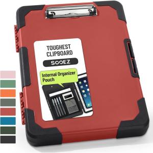image:imageSooez Toughest Clipboard with Storage Internal Pen Pouch Included Letter A4 Size Shockproof Heavy Duty Plastic Clip Boards 85x11 High Capacity Clipboards Box Case for Contractor Trucker DriverRed With Black Corner