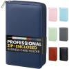 image:imageSooez ZipEnclosed Business Card Holder Organizer Professional Credit Card Case Book for Women Men 240 Capacity Premium Vegan Leather Gift Card Organizer Storage Business Card Wallet BrownDark Blue