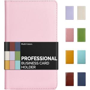 image:imageSooez ZipEnclosed Business Card Holder Organizer Professional Credit Card Case Book for Women Men 240 Capacity Premium Vegan Leather Gift Card Organizer Storage Business Card Wallet BrownLight Pink