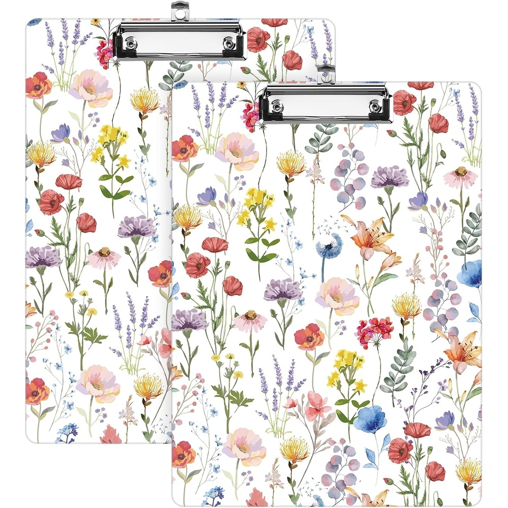 image:imageSooez 2 Pack Clipboard Colored Cardboard Hardboard Clip Boards 85 x 11 Clipboards with Low Profile Clip Cute A4Letter Size Paper Hanging Writing Board for Office Classroom School SuppliesFlower