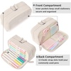 image:imageSooez Big Capacity Pencil Case Pen Pouch Soft Corduroy Pencil Bag with 3 Compartment Multiple Pockets Sturdy Zipper Cute School Supplies Pen Bag Organizer For Teen GirlsPink Leopard PrintBeige
