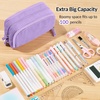 image:imageSooez Big Capacity Pencil Case Pen Pouch Soft Corduroy Pencil Bag with 3 Compartment Multiple Pockets Sturdy Zipper Cute School Supplies Pen Bag Organizer For Teen GirlsPink Leopard PrintPurple