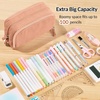image:imageSooez Big Capacity Pencil Case Pen Pouch Soft Corduroy Pencil Bag with 3 Compartment Multiple Pockets Sturdy Zipper Cute School Supplies Pen Bag Organizer For Teen GirlsPink Leopard PrintOrange