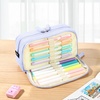 image:imageSooez Big Capacity Pencil Case Pen Pouch Soft Corduroy Pencil Bag with 3 Compartment Multiple Pockets Sturdy Zipper Cute School Supplies Pen Bag Organizer For Teen GirlsPink Leopard PrintBlue