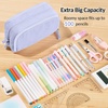 image:imageSooez Big Capacity Pencil Case Pen Pouch Soft Corduroy Pencil Bag with 3 Compartment Multiple Pockets Sturdy Zipper Cute School Supplies Pen Bag Organizer For Teen GirlsPink Leopard PrintBlue