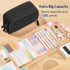 image:imageSooez Big Capacity Pencil Case Pen Pouch Soft Corduroy Pencil Bag with 3 Compartment Multiple Pockets Sturdy Zipper Cute School Supplies Pen Bag Organizer For Teen GirlsPink Leopard PrintBlack