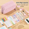image:imageSooez Big Capacity Pencil Case Pen Pouch Soft Corduroy Pencil Bag with 3 Compartment Multiple Pockets Sturdy Zipper Cute School Supplies Pen Bag Organizer For Teen GirlsPink Leopard PrintPink