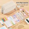 image:imageSooez Big Capacity Pencil Case Pen Pouch Soft Corduroy Pencil Bag with 3 Compartment Multiple Pockets Sturdy Zipper Cute School Supplies Pen Bag Organizer For Teen GirlsPink Leopard PrintBeige