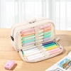 image:imageSooez Big Capacity Pencil Case Pen Pouch Soft Corduroy Pencil Bag with 3 Compartment Multiple Pockets Sturdy Zipper Cute School Supplies Pen Bag Organizer For Teen GirlsPink Leopard PrintBeige