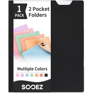 image:imageSooez 6 Pack Folders with Pockets 2 Pocket Folders with Writable Category Labels and NonSlip Tabs Fits A4Letter Size Paper HeavyDuty Plastic Folders for School Office HomeBlack