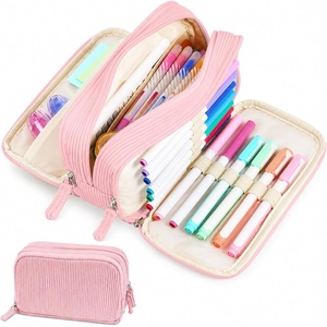 image:imageSooez Big Capacity Pencil Case Pen Pouch Soft Corduroy Pencil Bag with 3 Compartment Multiple Pockets Sturdy Zipper Cute School Supplies Pen Bag Organizer For Teen GirlsPink Leopard PrintPink