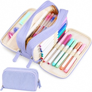 image:imageSooez Big Capacity Pencil Case Pen Pouch Soft Corduroy Pencil Bag with 3 Compartment Multiple Pockets Sturdy Zipper Cute School Supplies Pen Bag Organizer For Teen GirlsPink Leopard PrintBlue