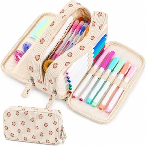 image:imageSooez Big Capacity Pencil Case Pen Pouch Soft Corduroy Pencil Bag with 3 Compartment Multiple Pockets Sturdy Zipper Cute School Supplies Pen Bag Organizer For Teen GirlsPink Leopard PrintBeige Leopard