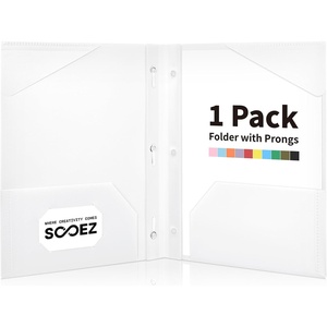 image:imageSooez 1 Pack Plastic Folder 2Pocket Folders with Prongs  Fit Letter Size Paper Sturdy 3 Prong File Folders for Documents Folders with Pockets Back to School Supplies for KidsWhite