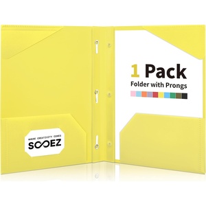 image:imageSooez 1 Pack Plastic Folder 2Pocket Folders with Prongs  Fit Letter Size Paper Sturdy 3 Prong File Folders for Documents Folders with Pockets Back to School Supplies for KidsYellow