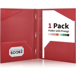 image:imageSooez 1 Pack Plastic Folder 2Pocket Folders with Prongs  Fit Letter Size Paper Sturdy 3 Prong File Folders for Documents Folders with Pockets Back to School Supplies for KidsRed