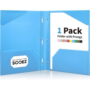 image:imageSooez 1 Pack Plastic Folder 2Pocket Folders with Prongs  Fit Letter Size Paper Sturdy 3 Prong File Folders for Documents Folders with Pockets Back to School Supplies for KidsSky Blue