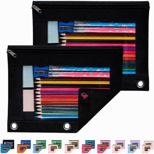 image:imageSooez Pencil Pouch for 3 Ring Binder 2 Pack Binder Pencil Pouch with Clear Window Pencil Bags with Zipper amp Reinforced Grommets Pencil Case for Binder PinkampPurpleBlack  Black