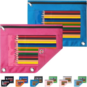 image:imageSooez Pencil Pouch for 3 Ring Binder 2 Pack Binder Pencil Pouch with Clear Window Pencil Bags with Zipper amp Reinforced Grommets Pencil Case for Binder PinkampPurpleRose  Azure Blue
