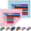image:imageSooez Pencil Pouch for 3 Ring Binder 2 Pack Binder Pencil Pouch with Clear Window Pencil Bags with Zipper amp Reinforced Grommets Pencil Case for Binder PurpleampBluePinkblue