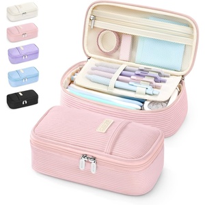 image:imageSooez Cute Pencil Case Soft Quilted Pencil Pouch Large Pen Pencil Bag  Zipper Pen Case Aesthetic Pen Pouch Colored Stationery Storage amp Organizer School Supplies for Teen Girl Students BluePink Corduroy