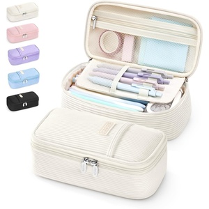 image:imageSooez Cute Pencil Case Soft Quilted Pencil Pouch Large Pen Pencil Bag  Zipper Pen Case Aesthetic Pen Pouch Colored Stationery Storage amp Organizer School Supplies for Teen Girl Students BlueBeige Corduroy