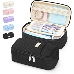 image:imageSooez Cute Pencil Case Soft Quilted Pencil Pouch Large Pen Pencil Bag  Zipper Pen Case Aesthetic Pen Pouch Colored Stationery Storage amp Organizer School Supplies for Teen Girl Students BlueBlack Corduroy