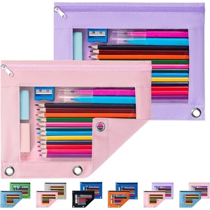 image:imageSooez Pencil Pouch for 3 Ring Binder 2 Pack Binder Pencil Pouch with Clear Window Pencil Bags with Zipper amp Reinforced Grommets Pencil Case for Binder PurpleampBluePinkpurple