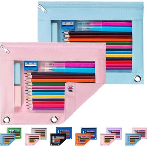 image:imageSooez Pencil Pouch for 3 Ring Binder 2 Pack Binder Pencil Pouch with Clear Window Pencil Bags with Zipper amp Reinforced Grommets Pencil Case for Binder PurpleampBluePinkblue