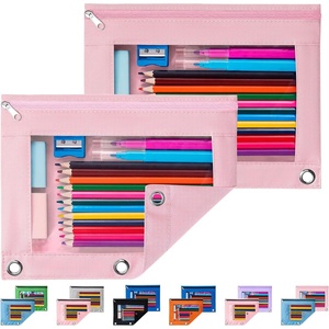 image:imageSooez Pencil Pouch for 3 Ring Binder 2 Pack Binder Pencil Pouch with Clear Window Pencil Bags with Zipper amp Reinforced Grommets Pencil Case for Binder PurpleampBluePinkpink