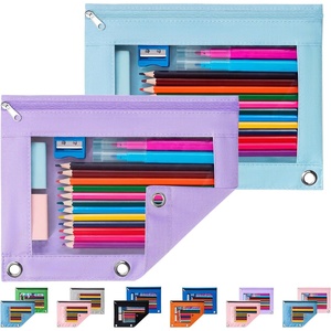 image:imageSooez Pencil Pouch for 3 Ring Binder 2 Pack Binder Pencil Pouch with Clear Window Pencil Bags with Zipper amp Reinforced Grommets Pencil Case for Binder PurpleampBluePurpleblue