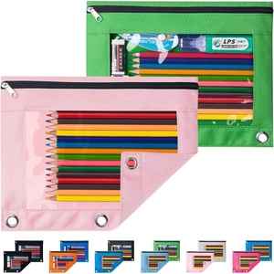 image:imageSooez Pencil Pouch for 3 Ring Binder 2 Pack Binder Pencil Pouch with Clear Window Pencil Bags with Zipper amp Reinforced Grommets Pencil Case for Binder PurpleampBluePink  Green